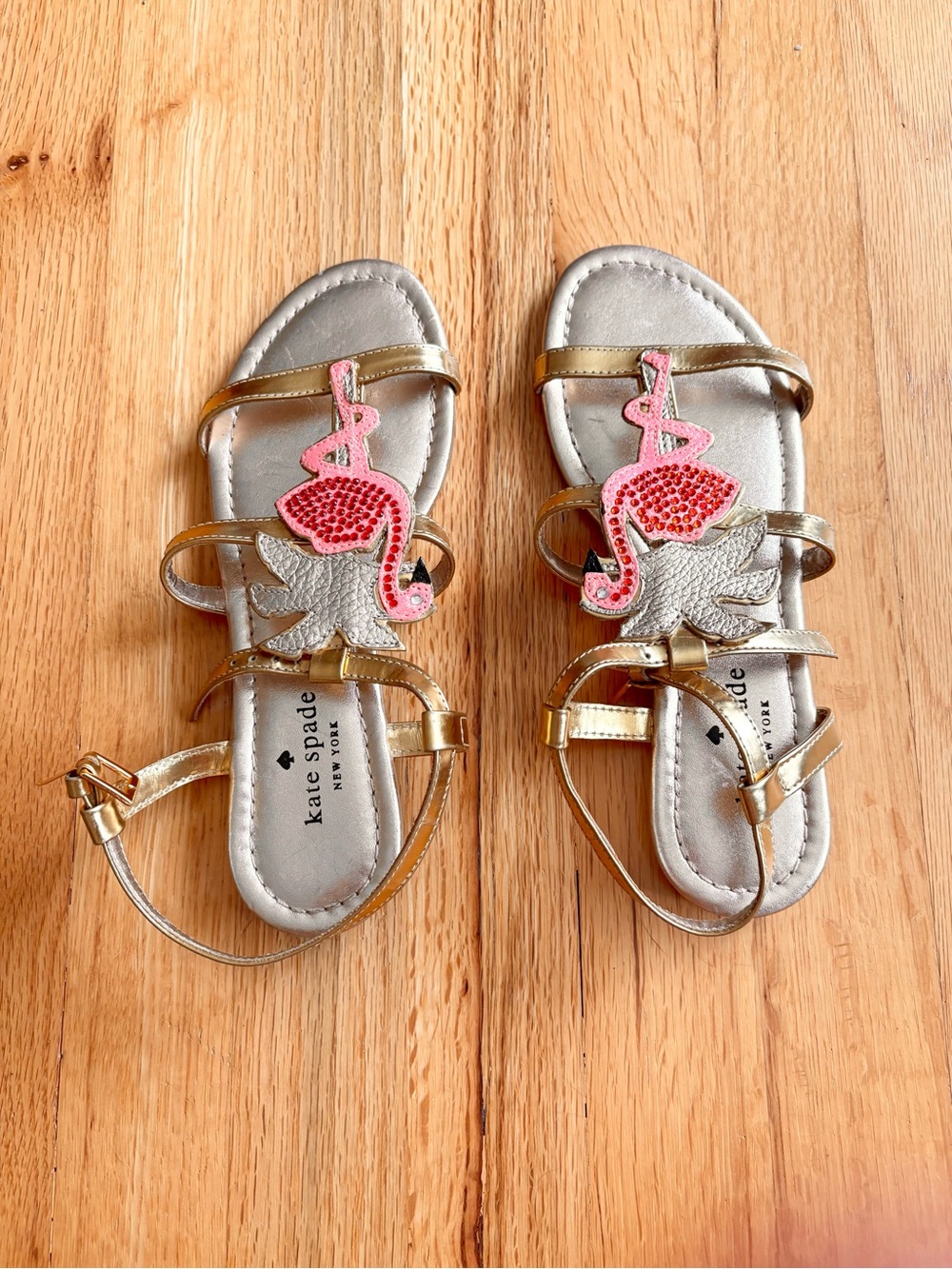 Kate Spade Gold Metallic Flamingo Sandals 6.5 6-1/2
